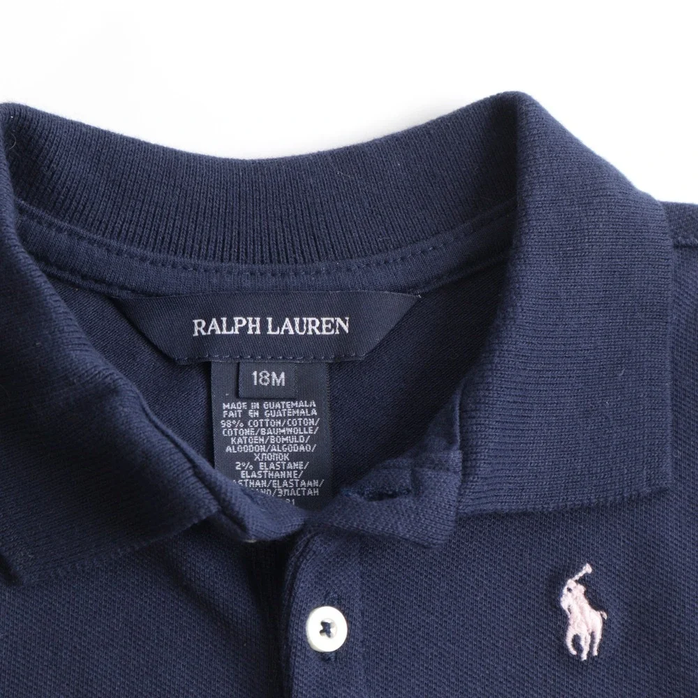 Ralph Lauren Baby Girls Navy Blue Puff Sleeve Polo Shirt 18M NWT